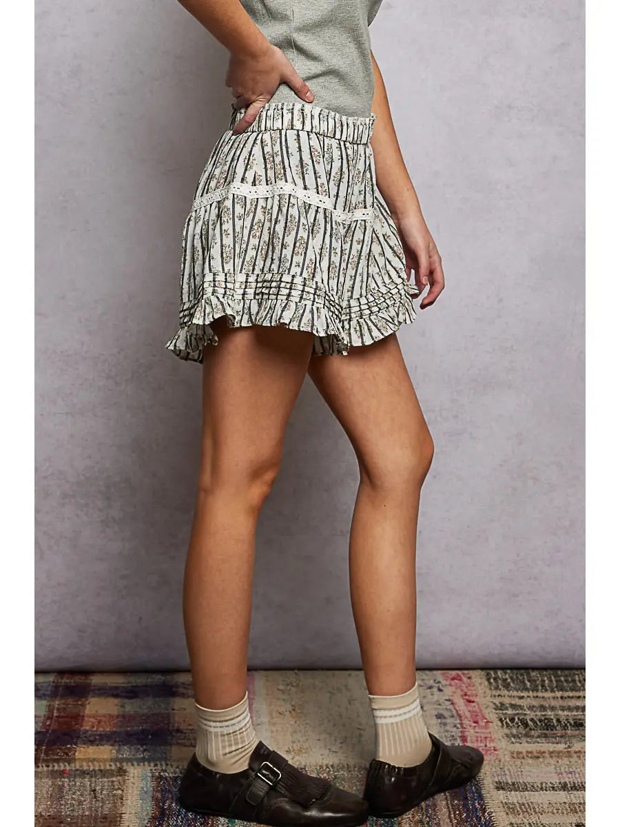 Floral Cotton Ruffle Pintuck Shorts