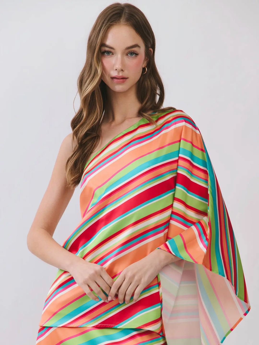 Diagonal Stripe One Shoulder Blouse