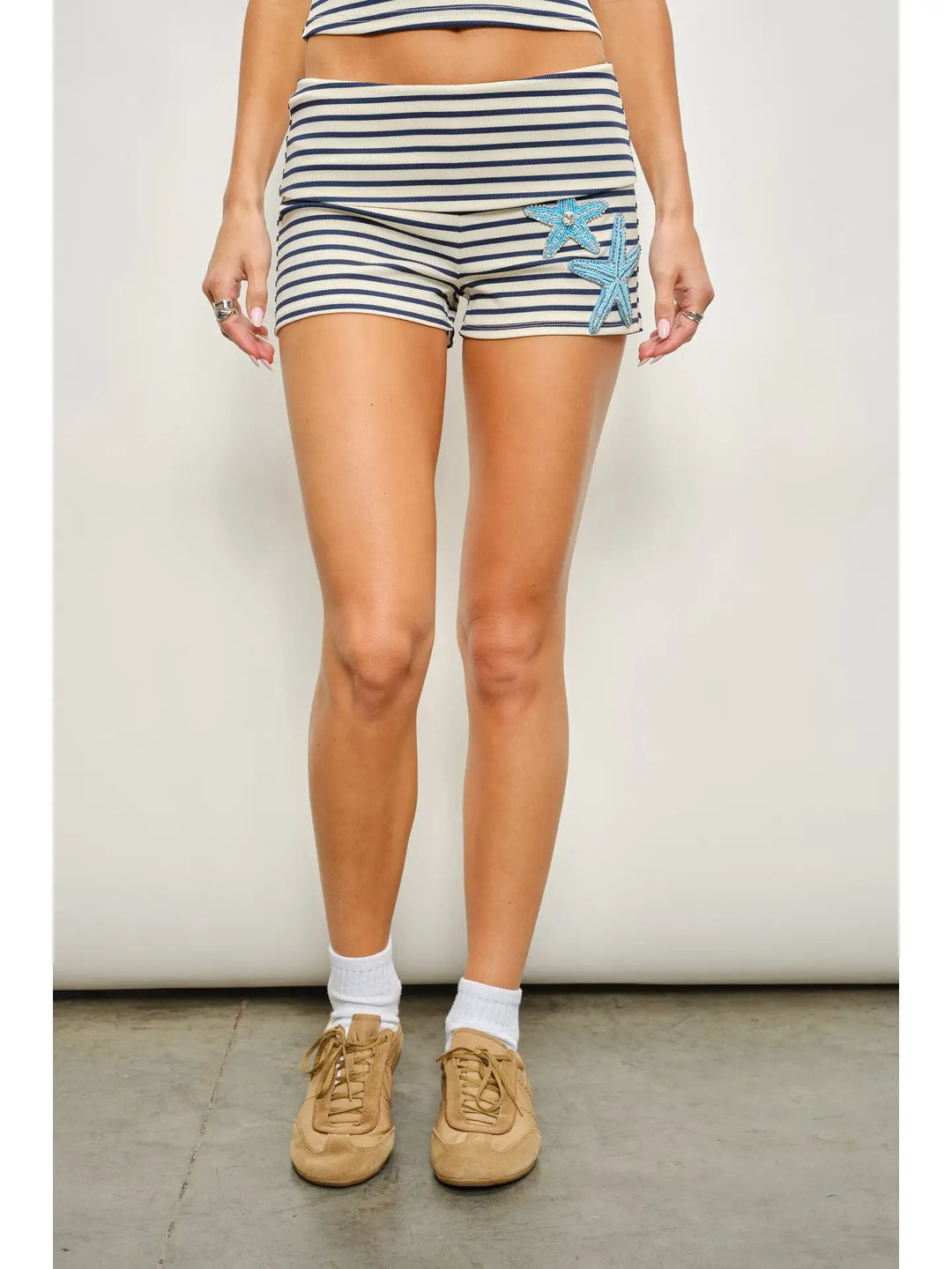 Olin Striped Starfish Beaded Shorts