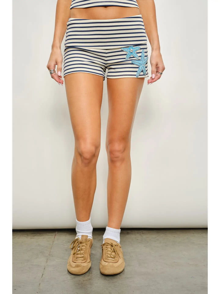 Olin Striped Starfish Beaded Shorts