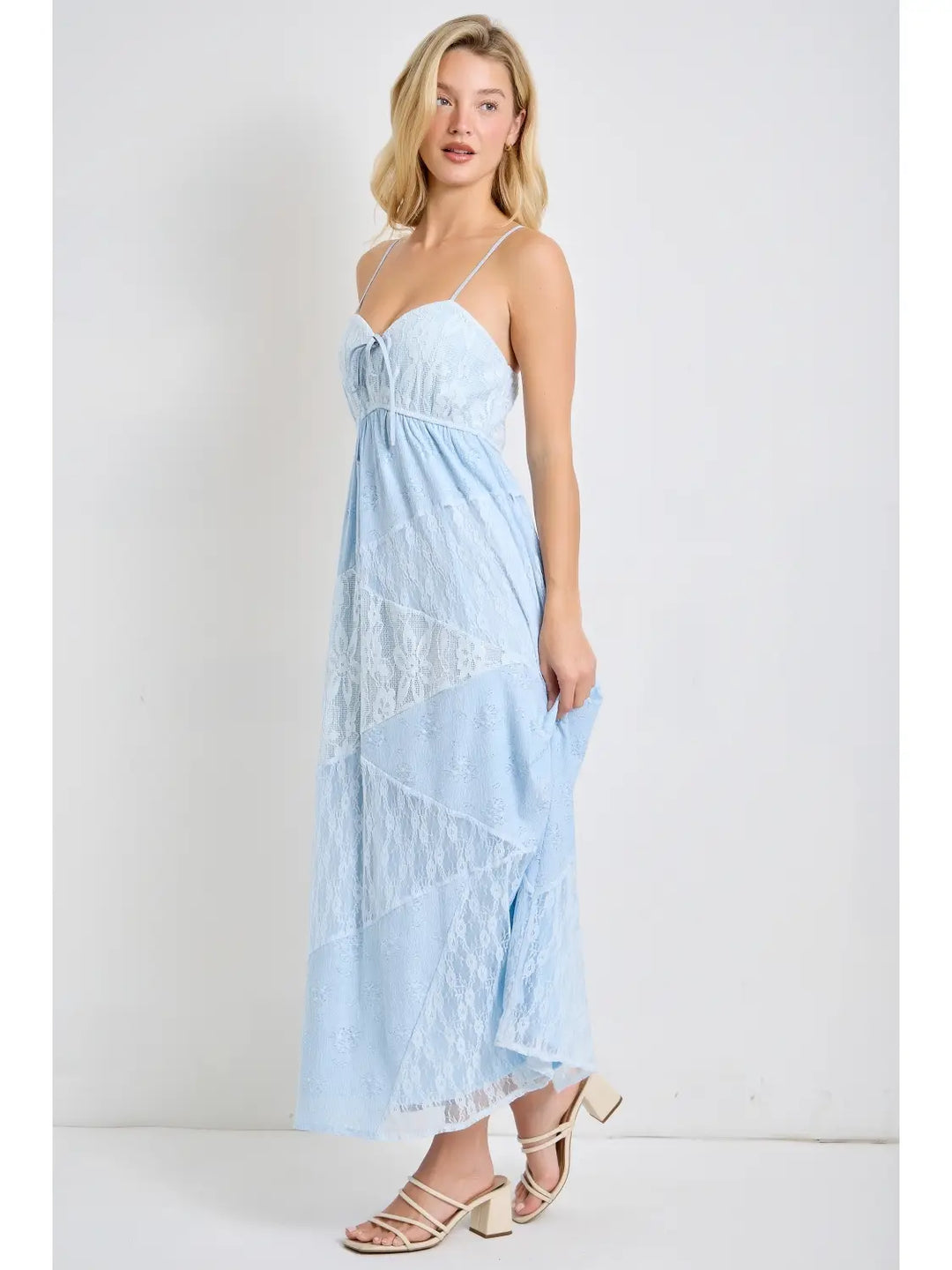 Mixed Lace Spaghetti Strap Midi Dress