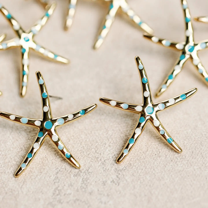 Gold Starfish Maxi Statement Stud Earrings