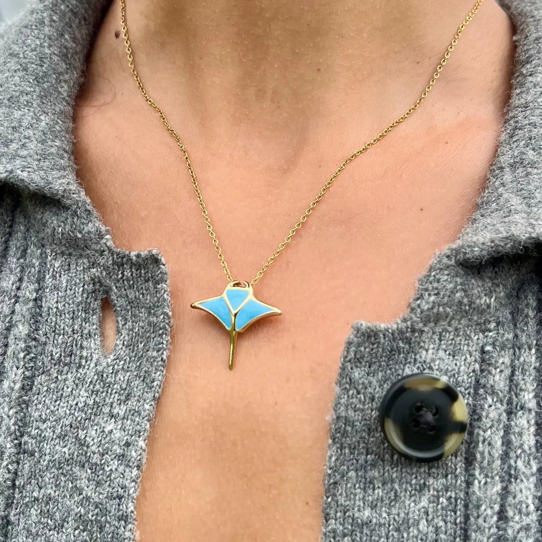 Blue Manta Ray Necklace | Waterproof Surfer Beach Jewelry
