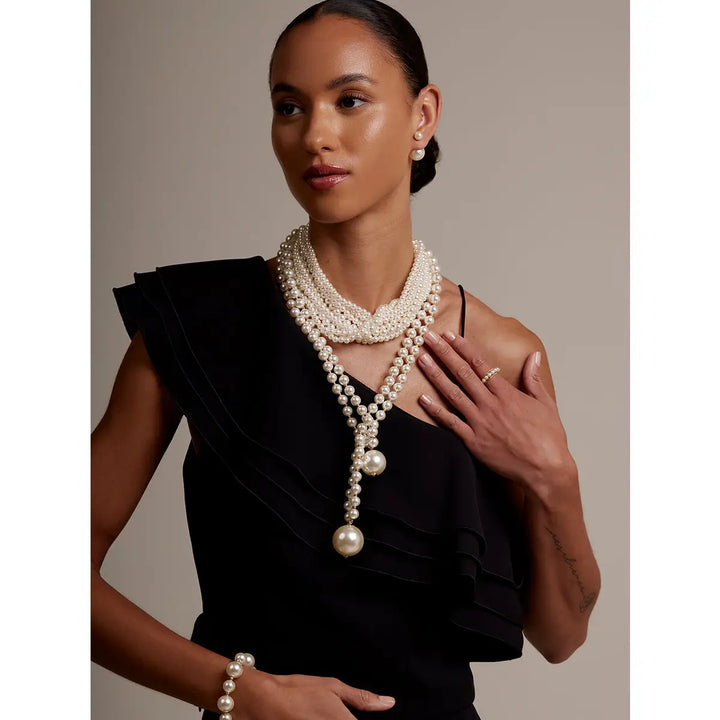 Double Pearl Long Necklace
