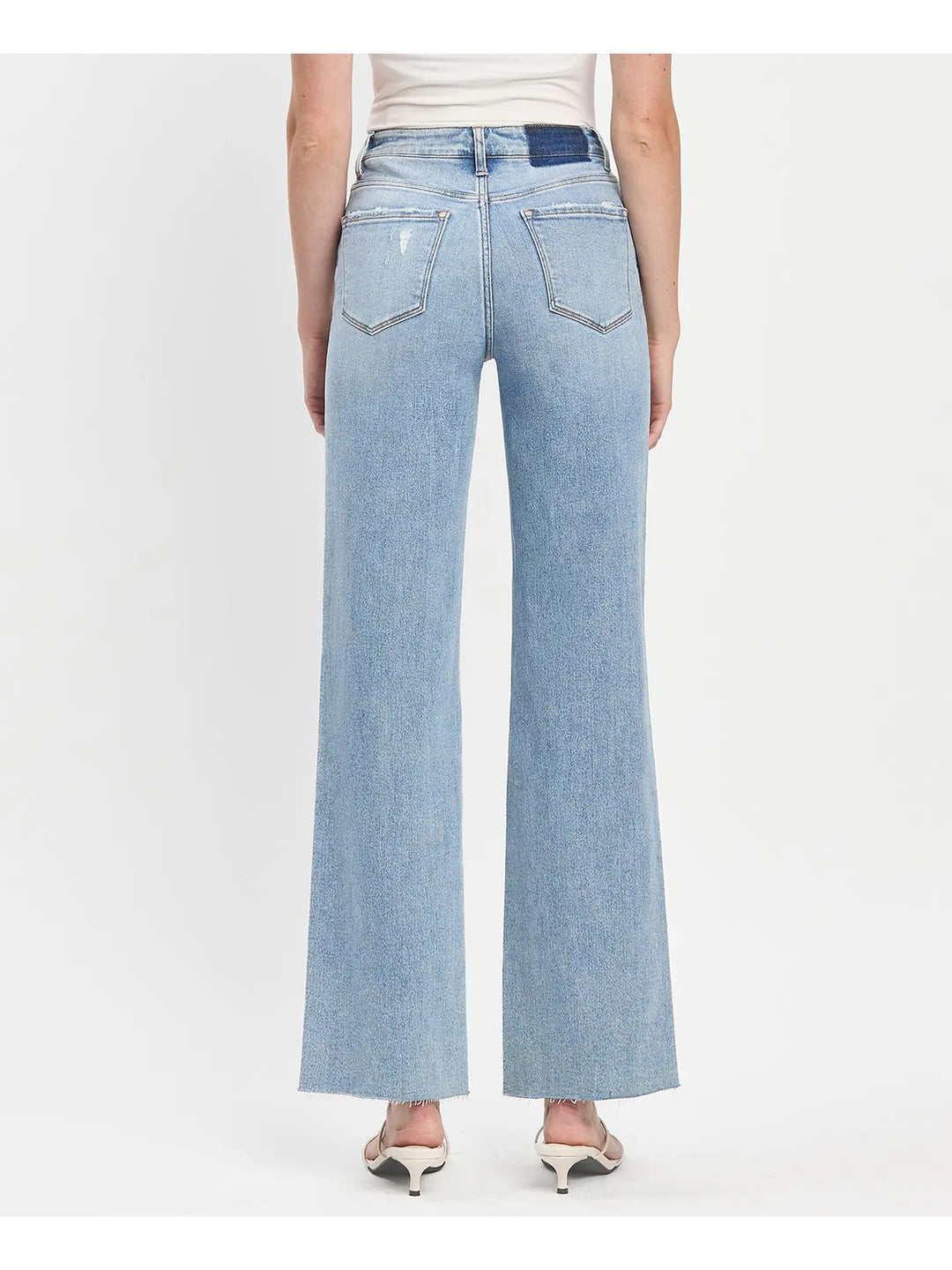 High Rise Clean Cut Raw Hem Wide Leg Jeans