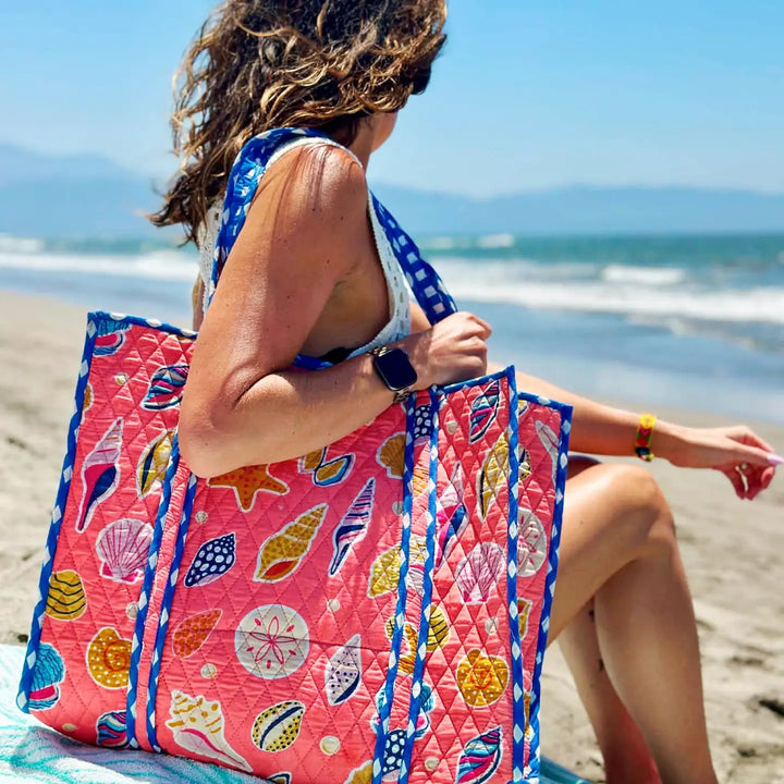 Quilted Tote Bag | Coral Seashell | Large Shopping Tote Bag
