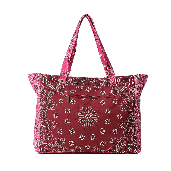 Bandana Print Canvas Tote - Bailey Burgundy/Pink
