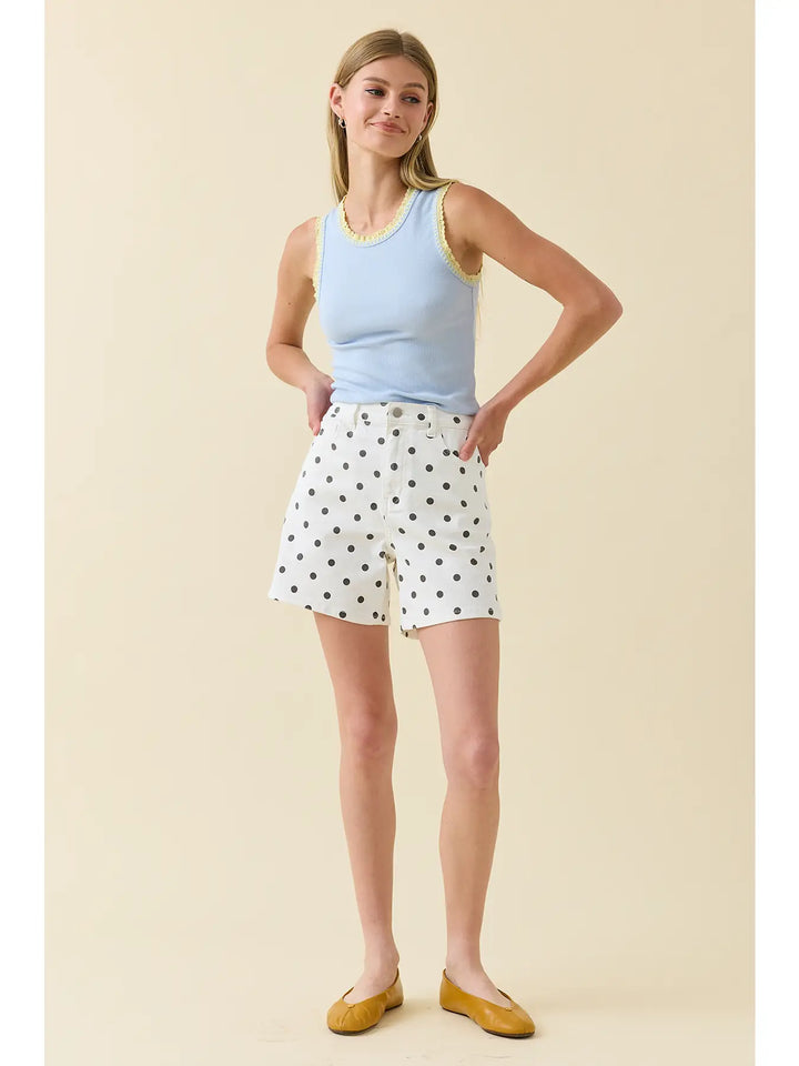 Polka Dot Denim Shorts