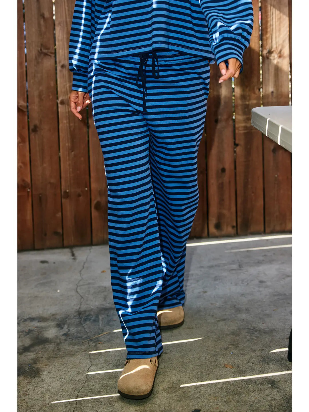 Drawstring Waist Stripe Print Pants