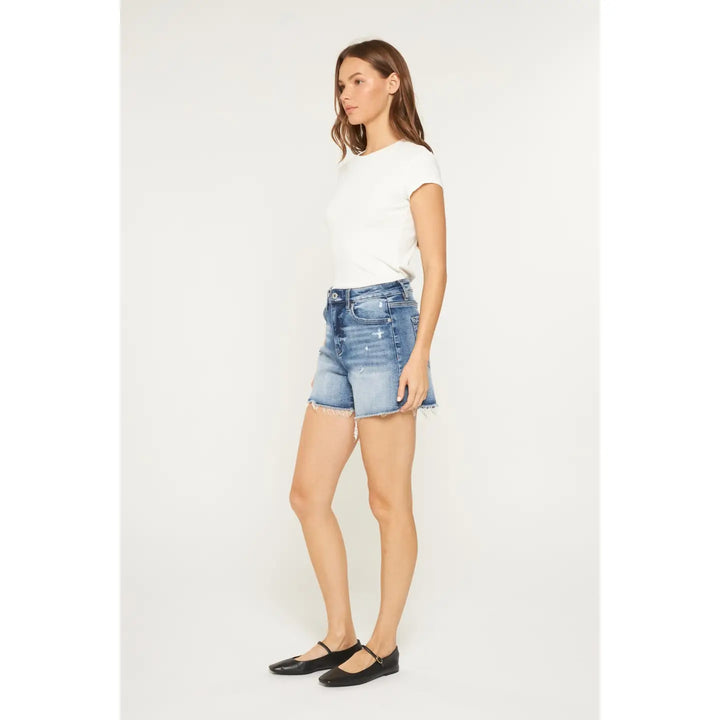 Super High Raw Hem Mid Length Shorts