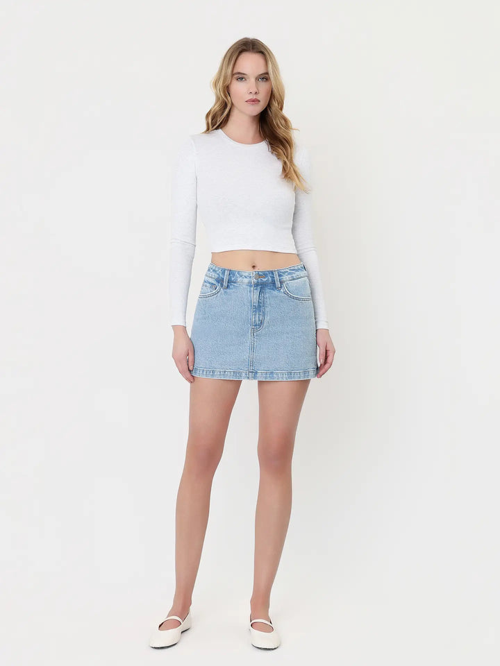 High Rise Light Wash Denim Skort