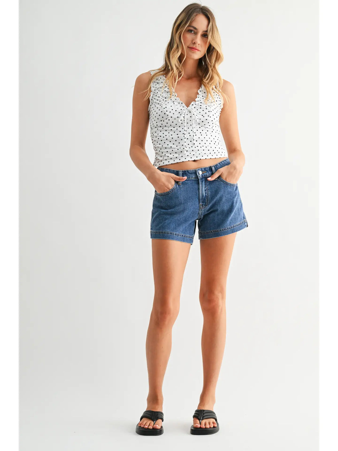 Lightweight Short w/ Side Slit Detail - Medium Denim - JH693