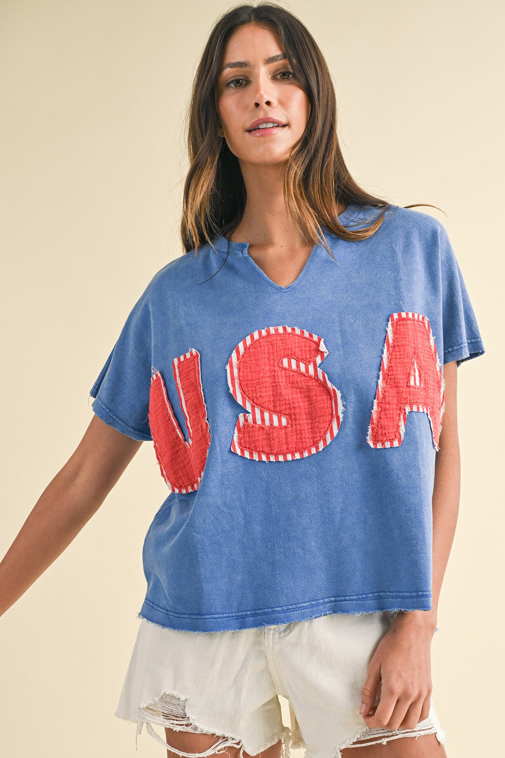 Mineral Washed USA Patched Knit Top