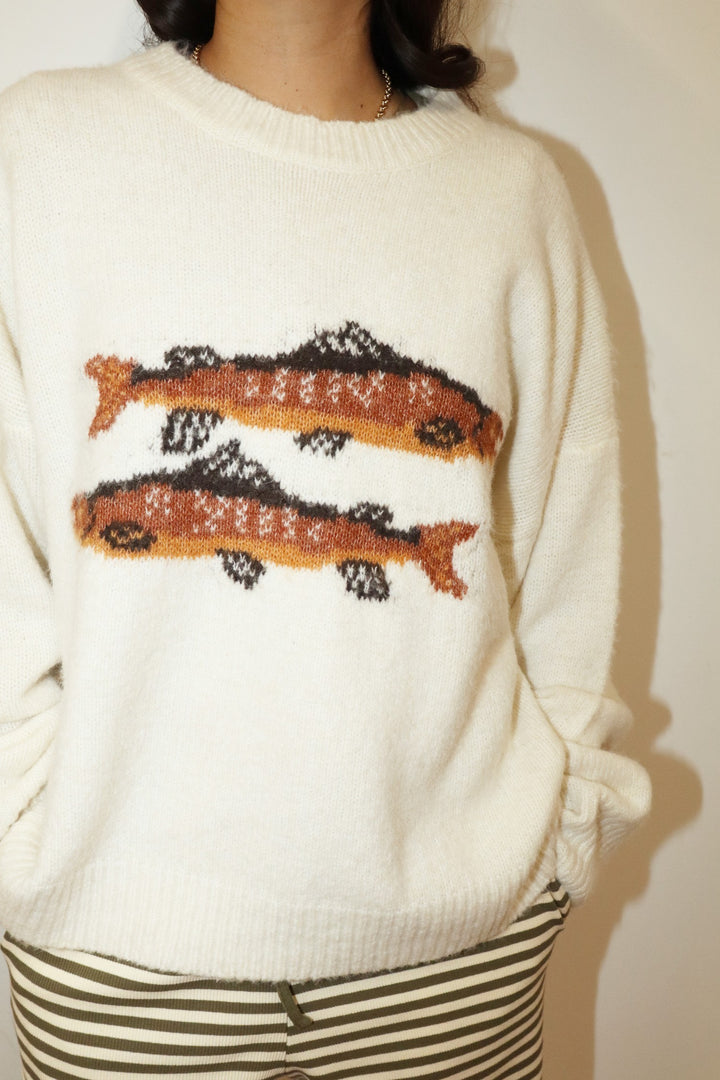 Cream Trout Graphic Knit Sweater