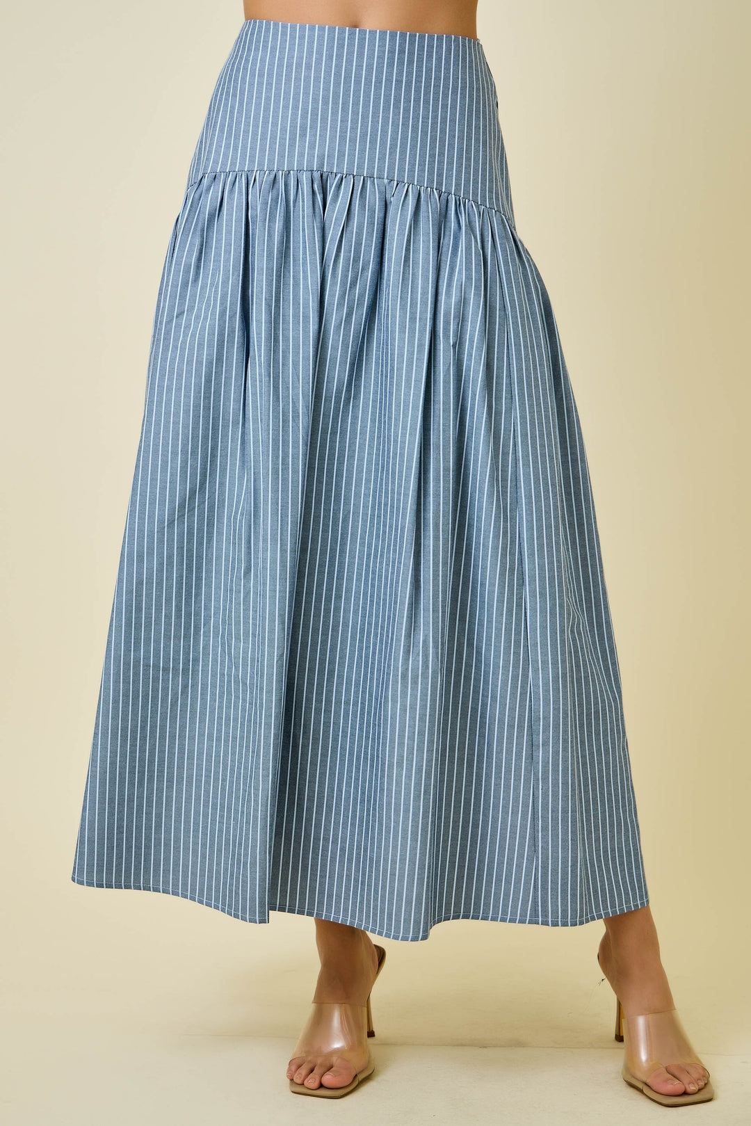 Stripe Flared Maxi Skirt With Curved Yoke