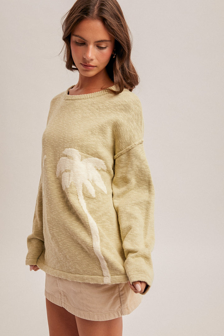 Palm Tree Drop Shoulder Oversized Sweater