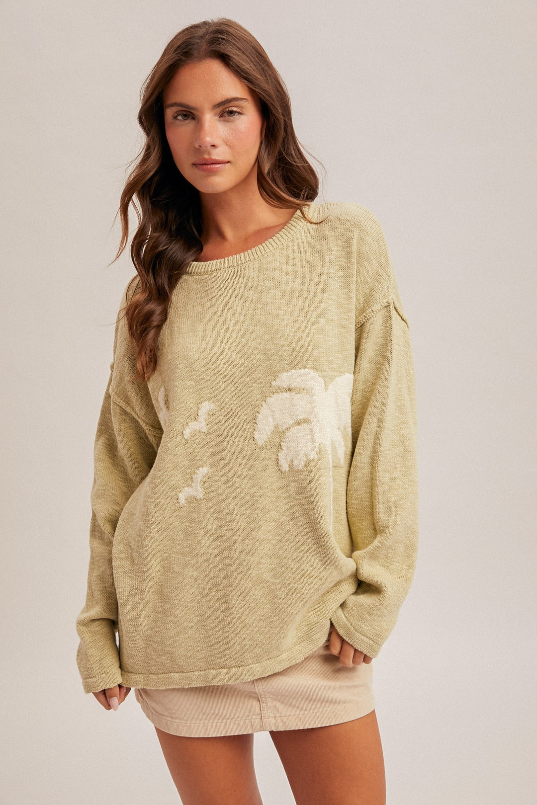 Palm Tree Drop Shoulder Oversized Sweater