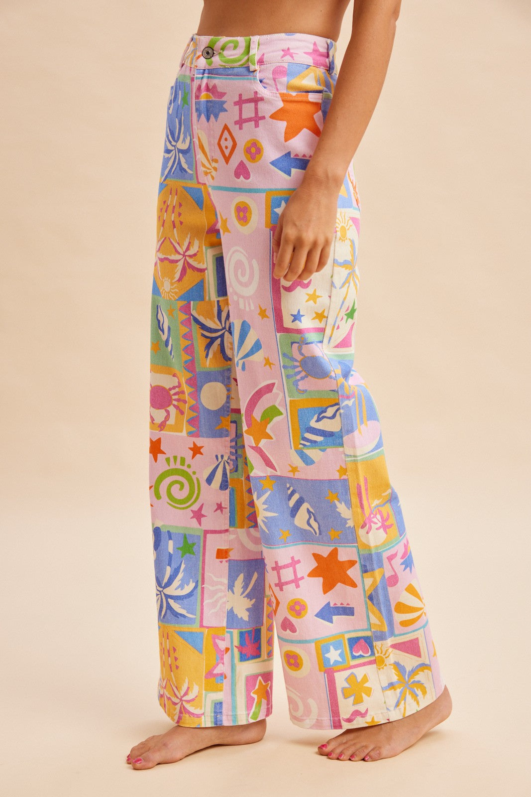 Summer Patchwork Wide Leg Lightweight Denim Pants