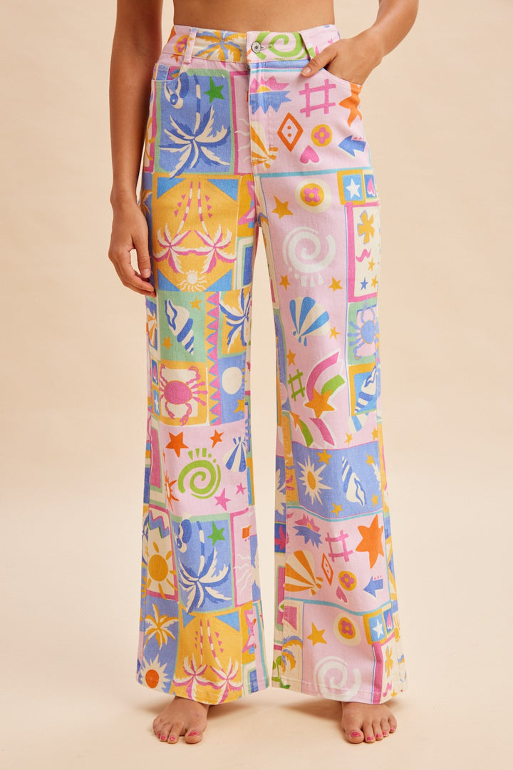 Summer Patchwork Wide Leg Lightweight Denim Pants