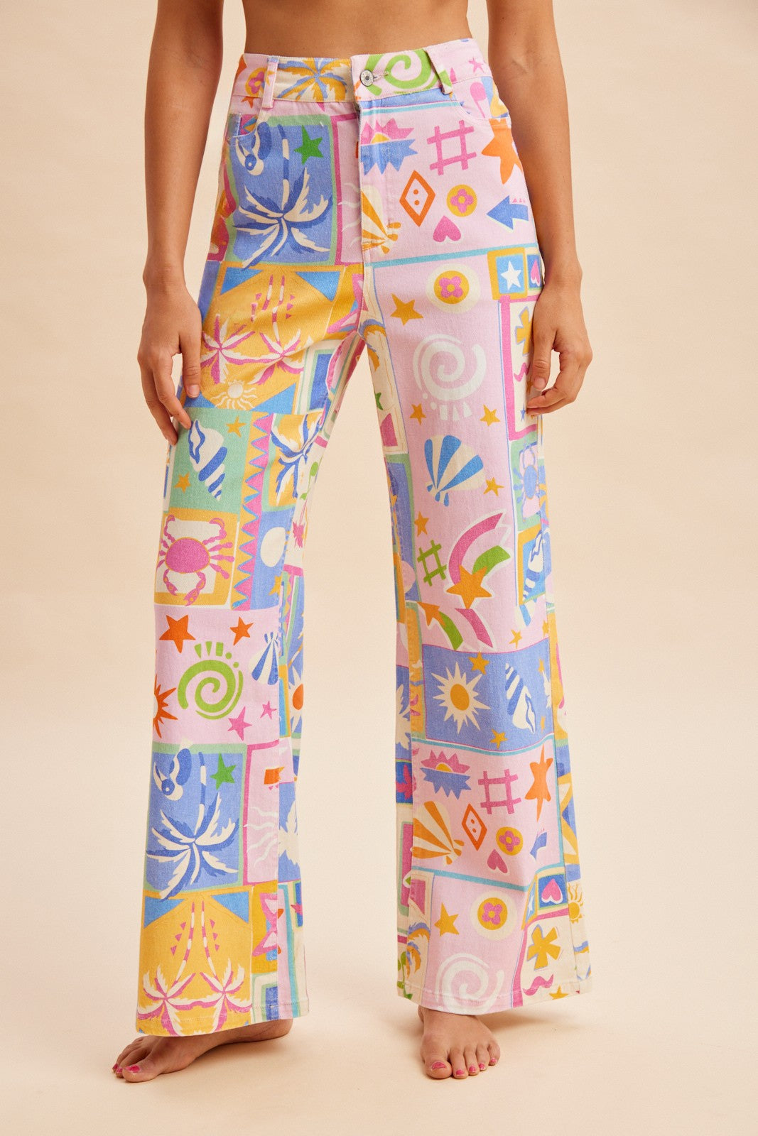 Summer Patchwork Wide Leg Lightweight Denim Pants