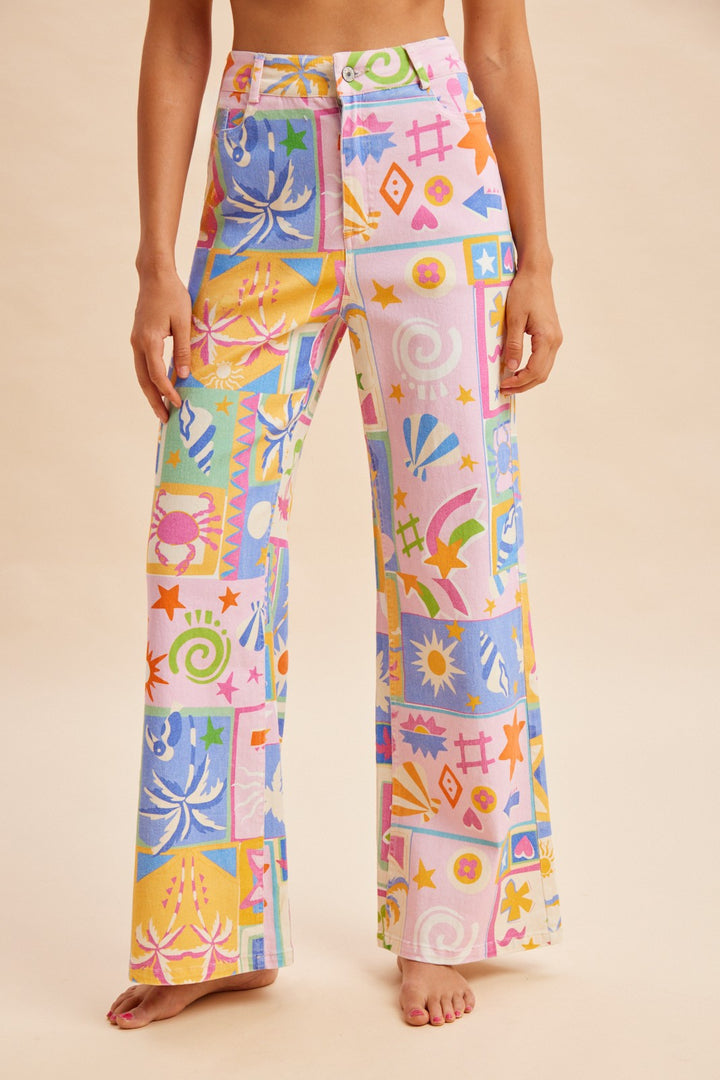 Summer Patchwork Wide Leg Lightweight Denim Pants