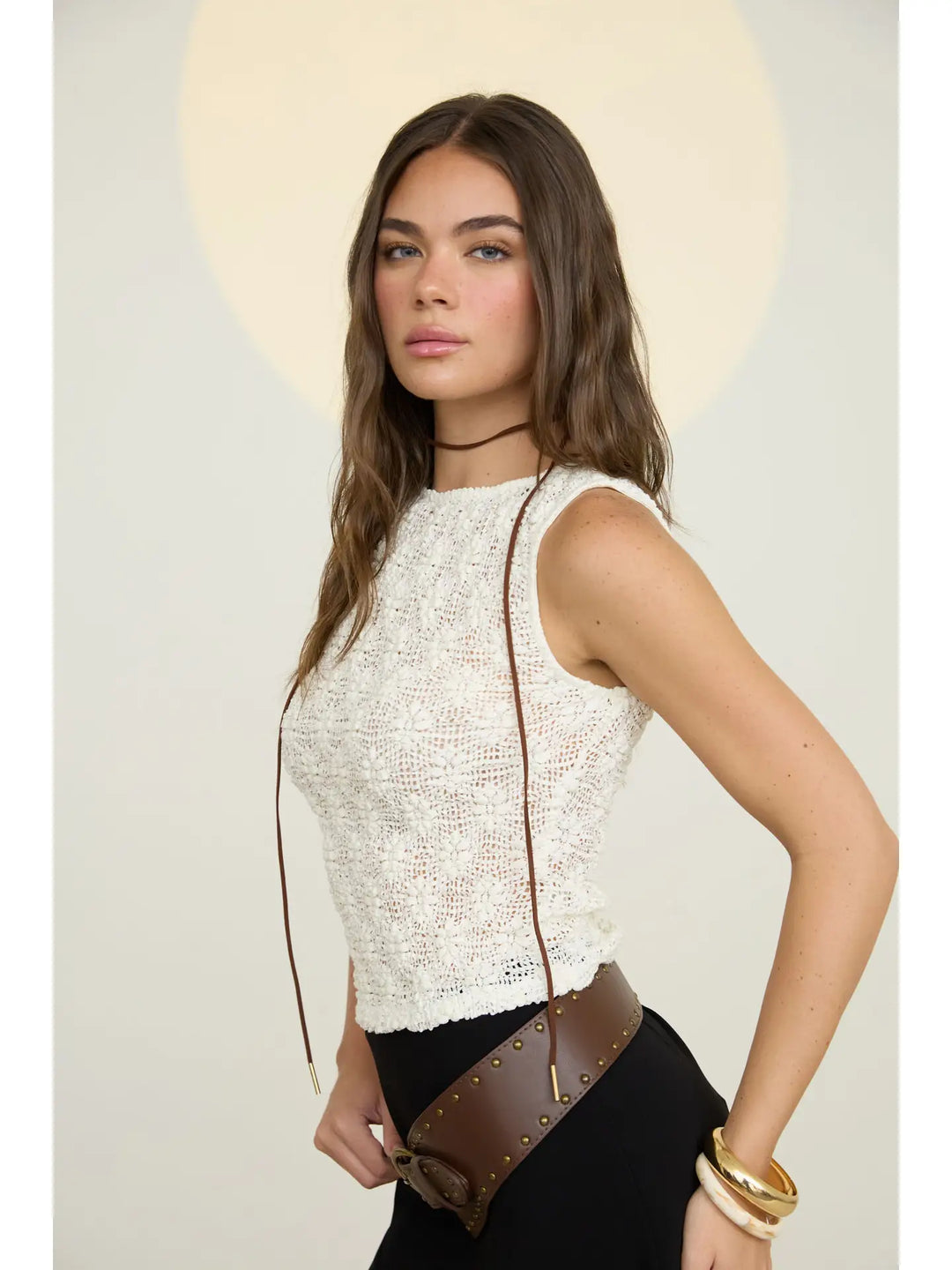 Sheer Floral Crochet Knit Pattern Sleeveless Top