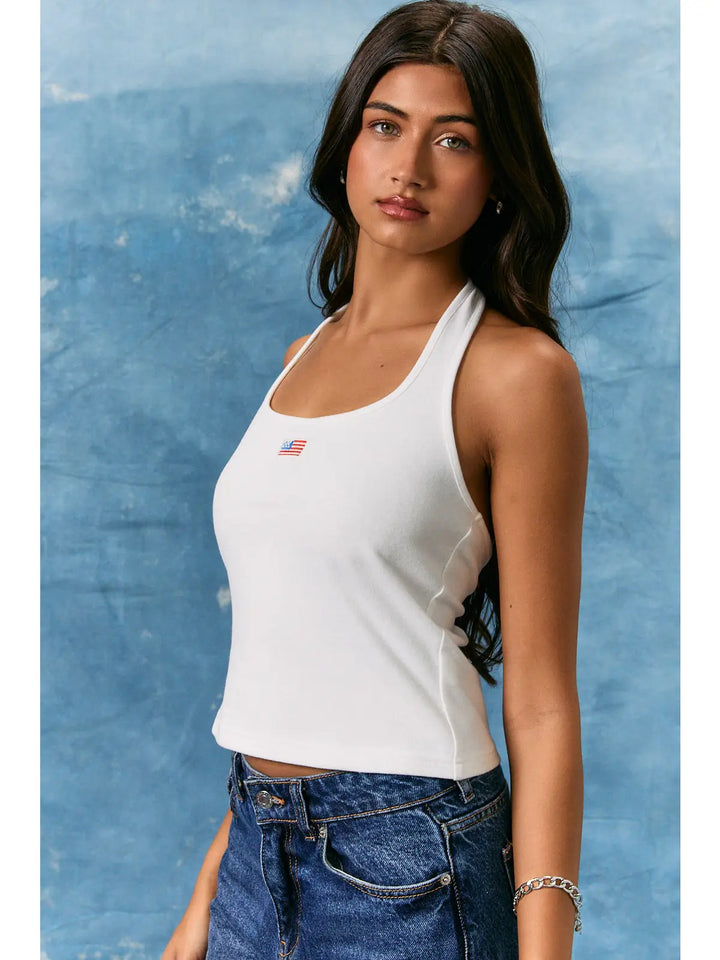 American Flag Halter Neck Sleeveless Top
