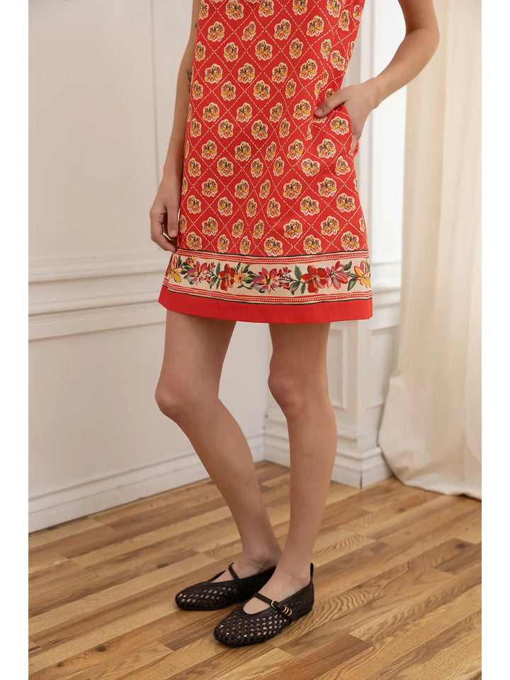 Boho Floral Border Mini Dress