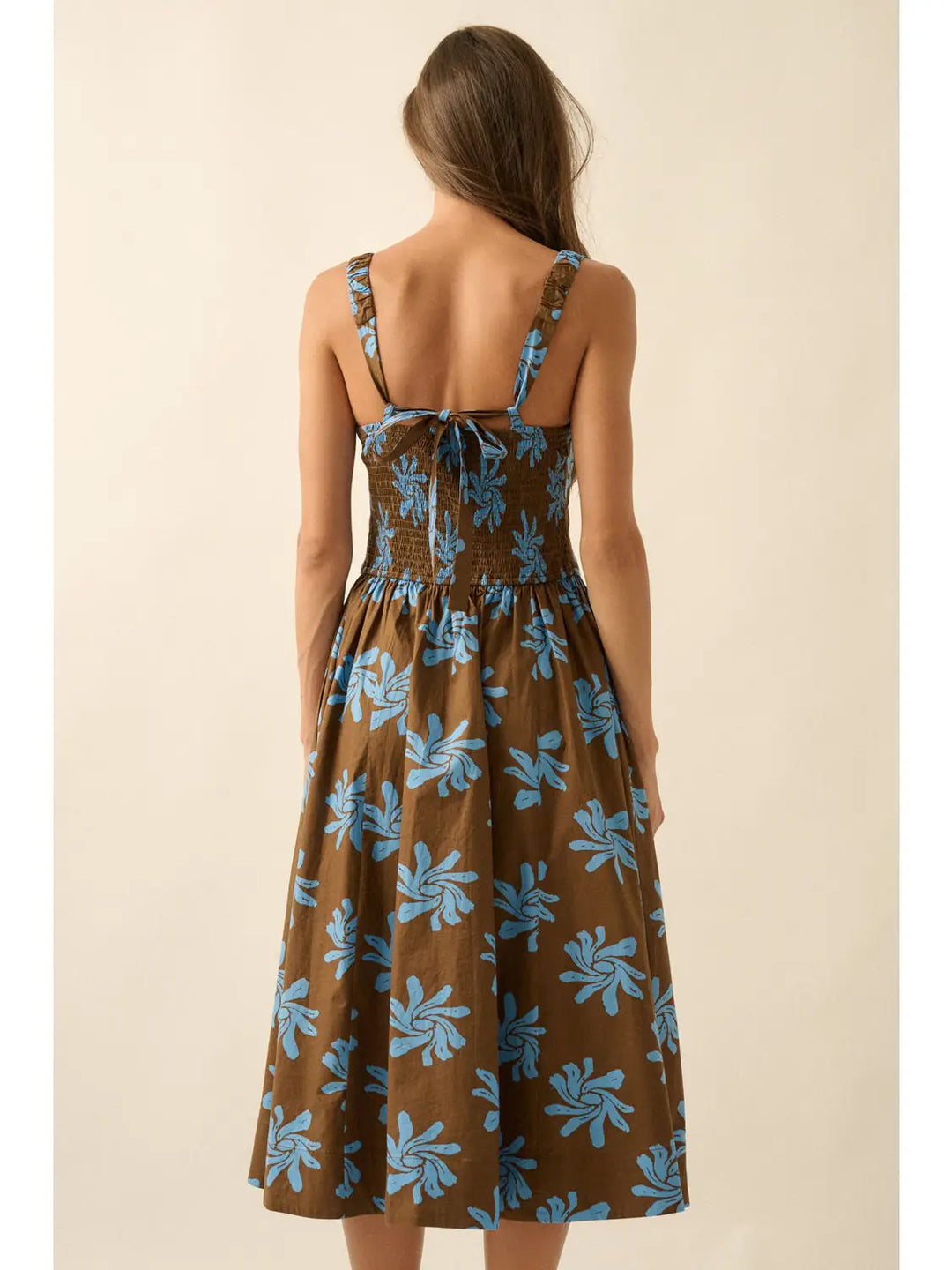 Floral Cotton Drop-Waist Fit-And-Flare Pocket Midi Dress