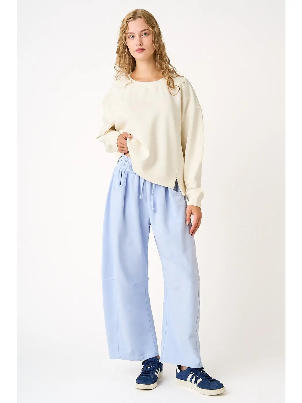 Cotton French Terry Pull-On Barrel Leg Pants