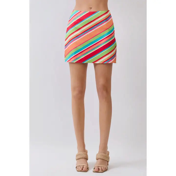 Diagonal Stripe High Waist Mini Skirt