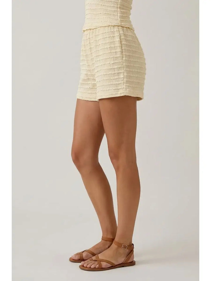 Mini Ruffle Ruched Detail Shorts w/ Full Lined