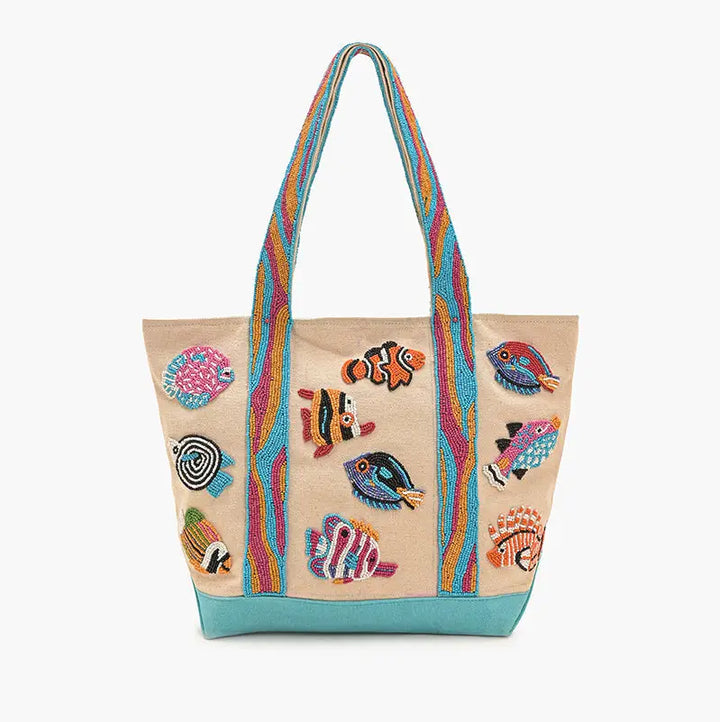 Colorful Fish Beaded Boat Tote