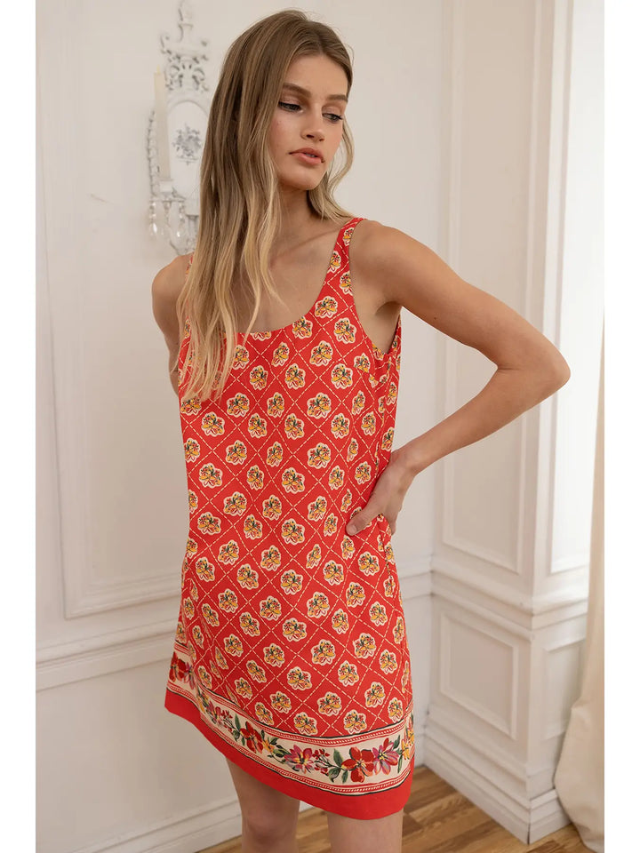 Boho Floral Border Mini Dress
