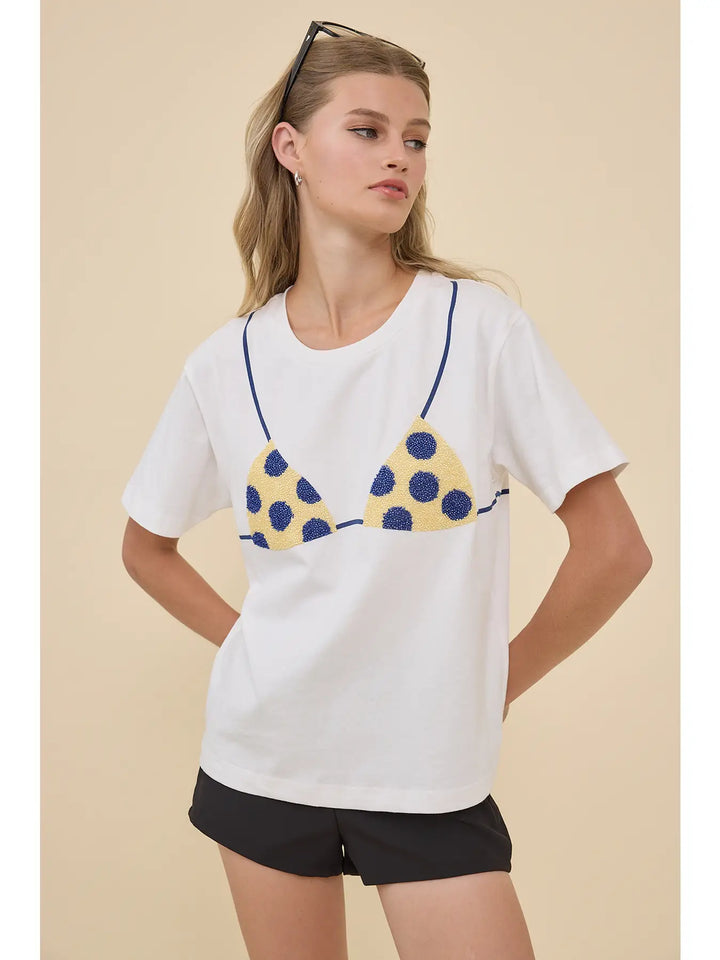 Caviar Bead Polka Dot Bra Graphic Tee