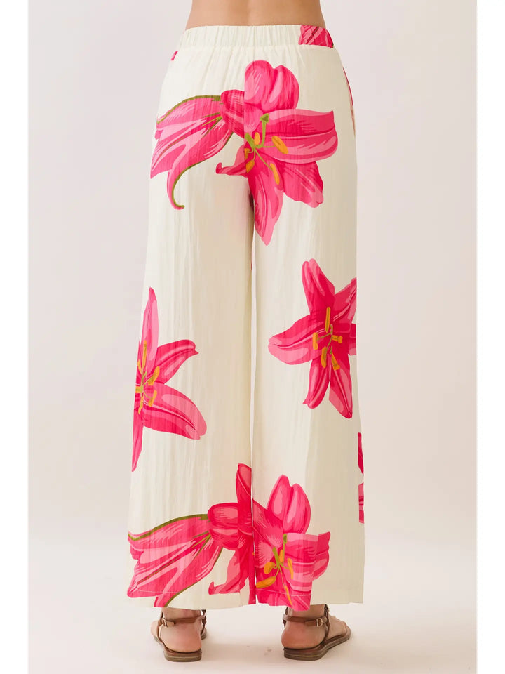 Floral Print Elastic Waistband Wide Leg Pants