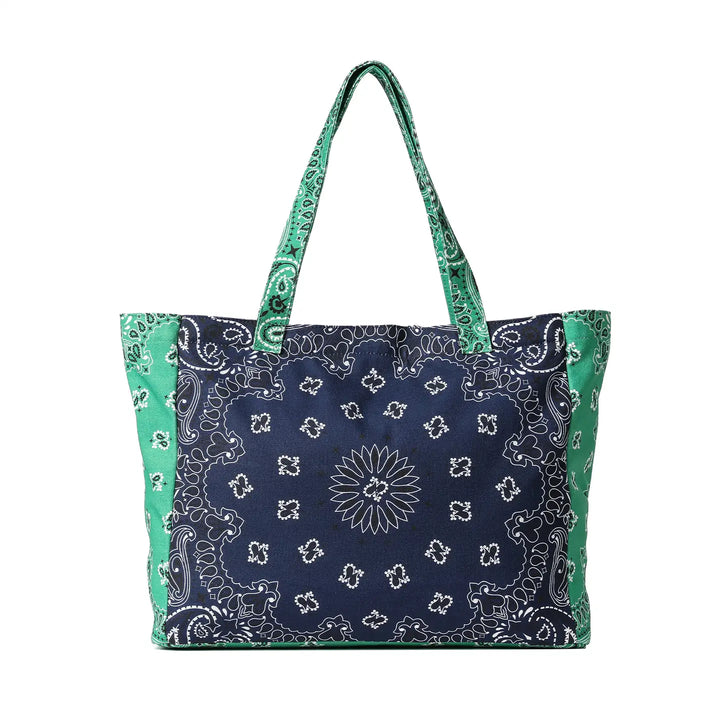 Bandana Print Canvas Tote -Bailey Navy/Green