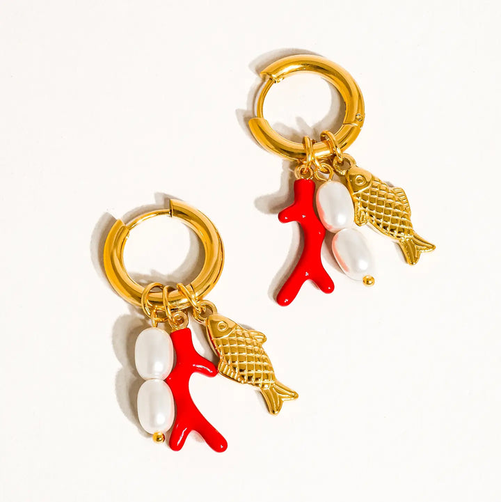 Rocaille 18K Gold Non-Tarnish Fish Pearl Earring