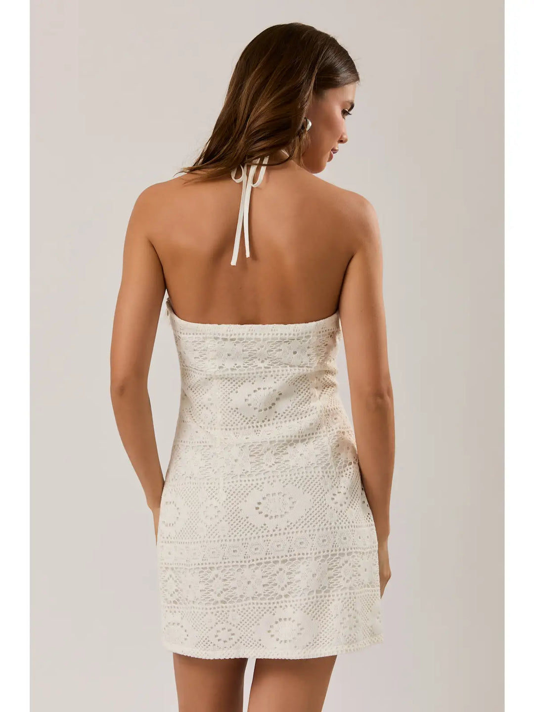 Halter Neck Crochet Trim Detail Mini Dress