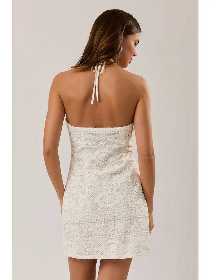 Halter Neck Crochet Trim Detail Mini Dress