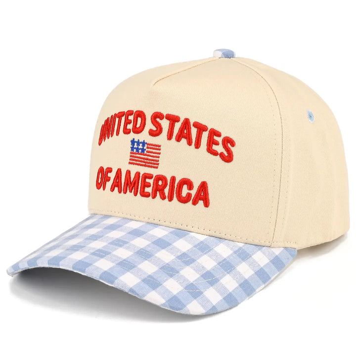 Gingham United States of America On Two Tone Trucker Hat