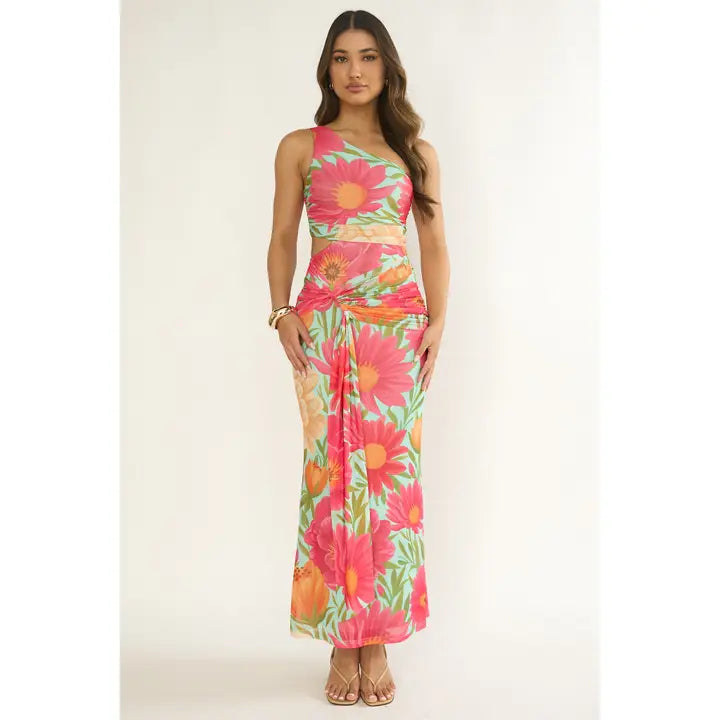 One Shoulder Floral Maxi Dress
