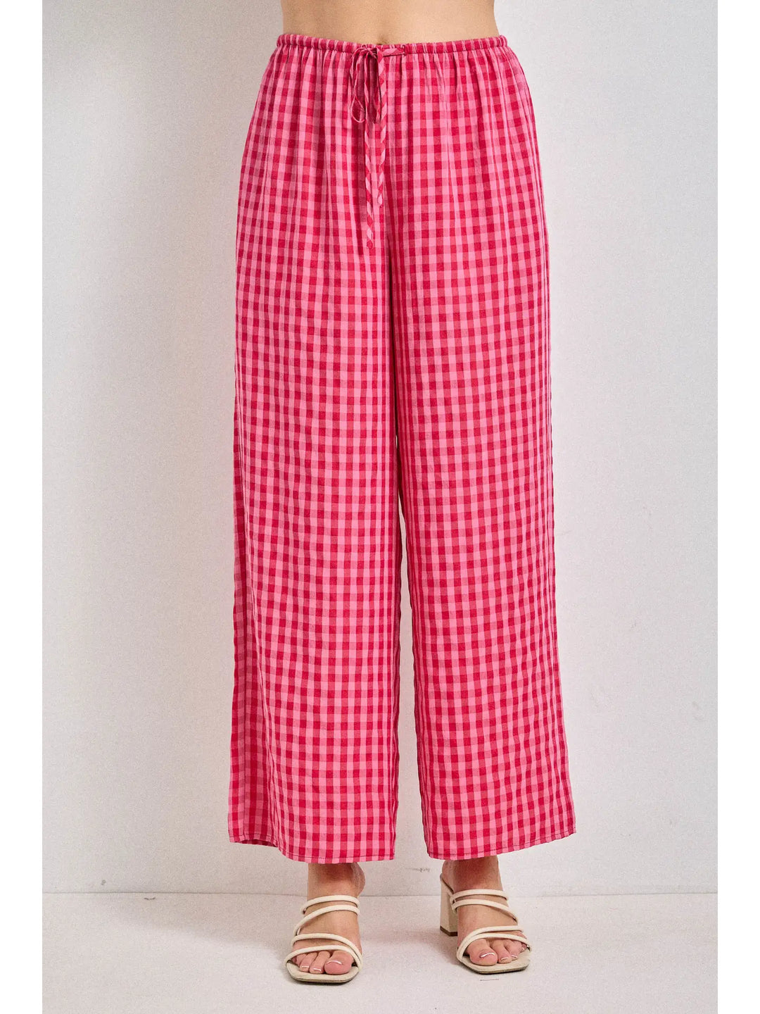 Gingham Print Drawstring Pants