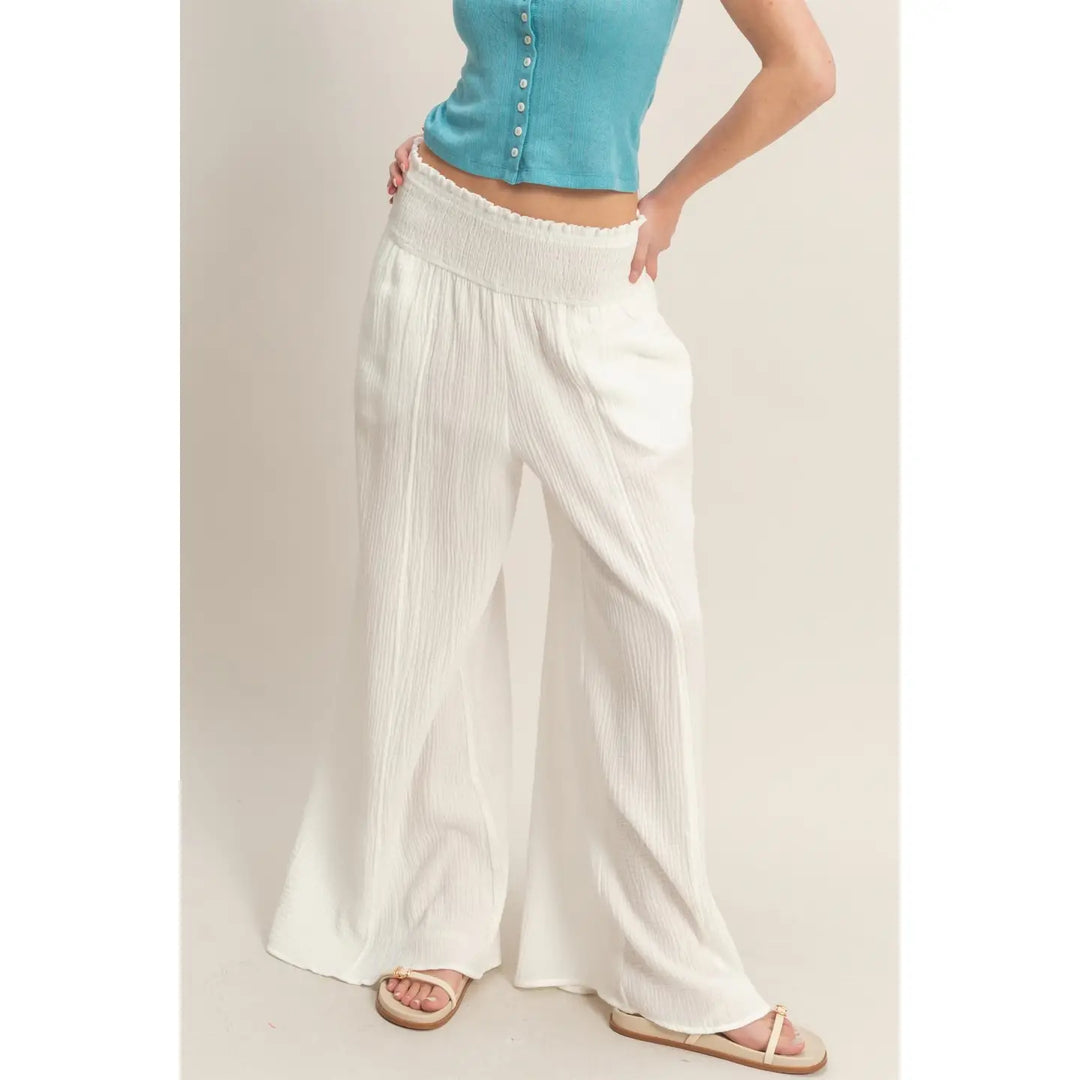 Smocked Waist Wide-Leg Pants