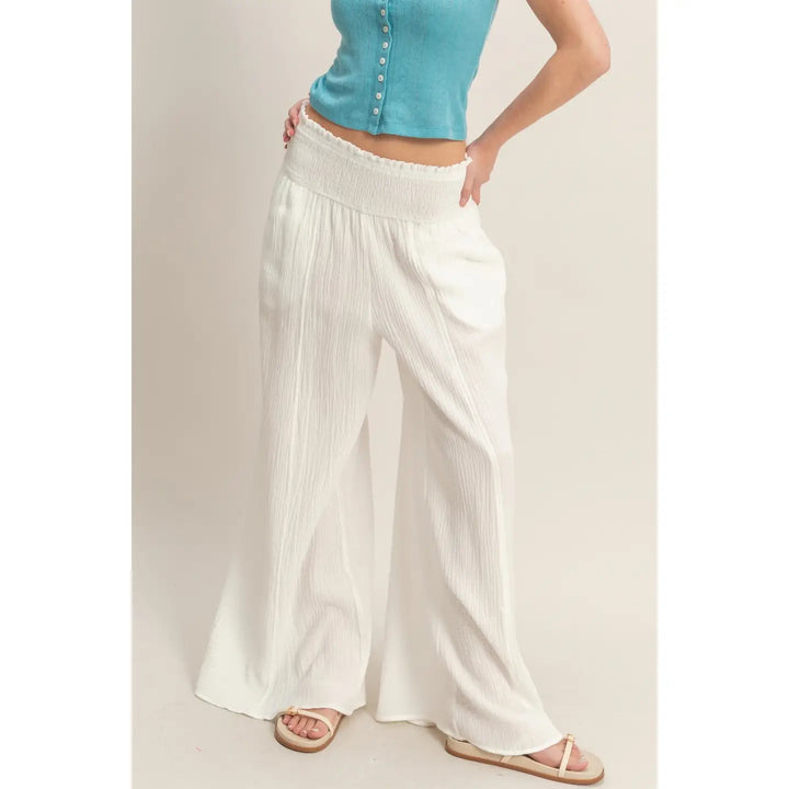 Smocked Waist Wide-Leg Pants
