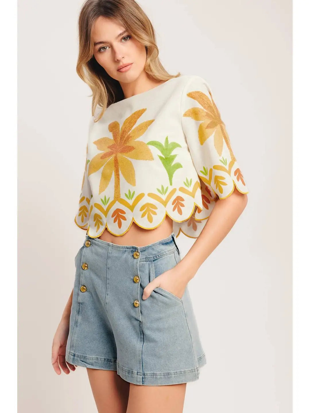 A Printed Woven Crop Top