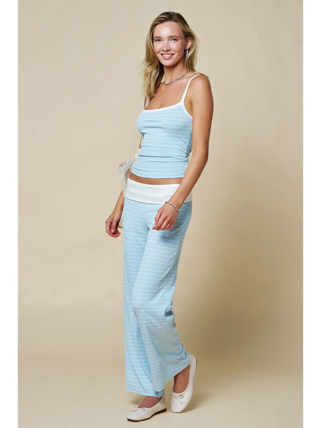 Sky Striped Fold Over Pants
