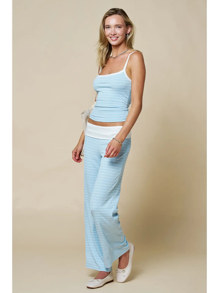 Sky Striped Fold Over Pants