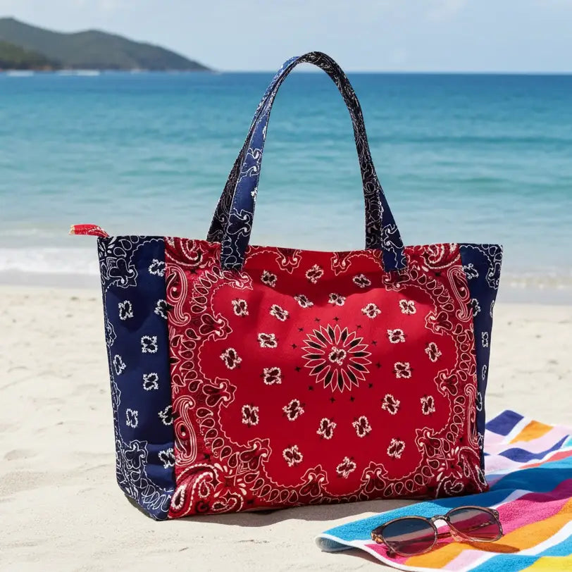 Bandana Print Canvas Tote -Bailey Red/Navy