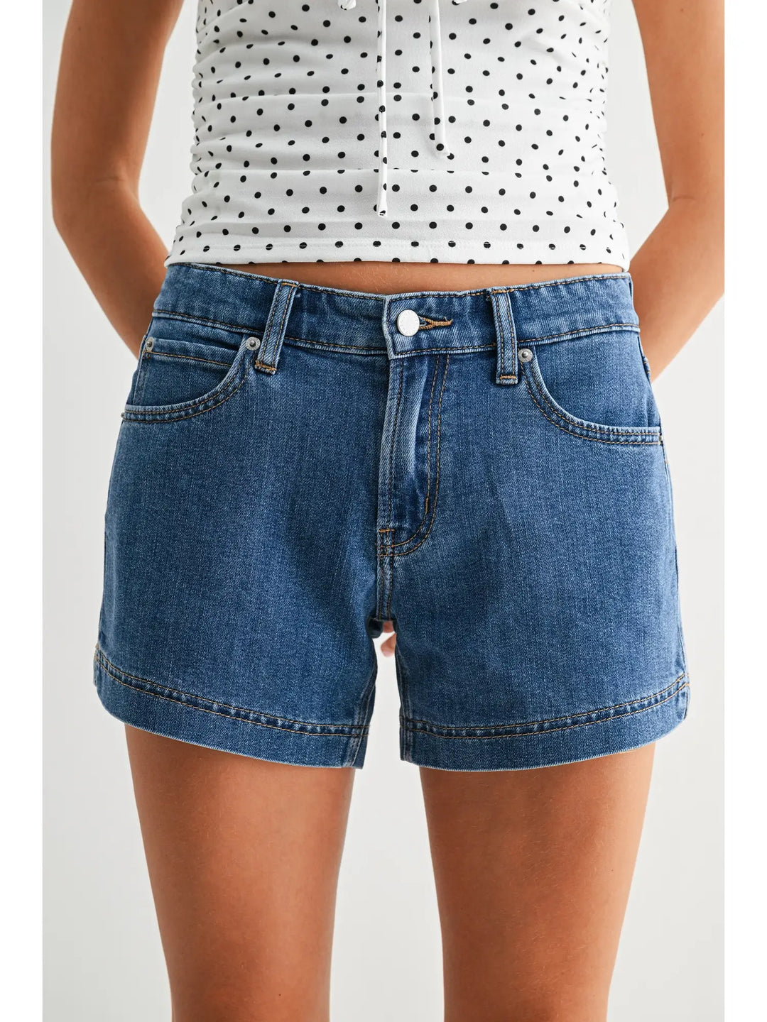 Lightweight Short w/ Side Slit Detail - Medium Denim - JH693
